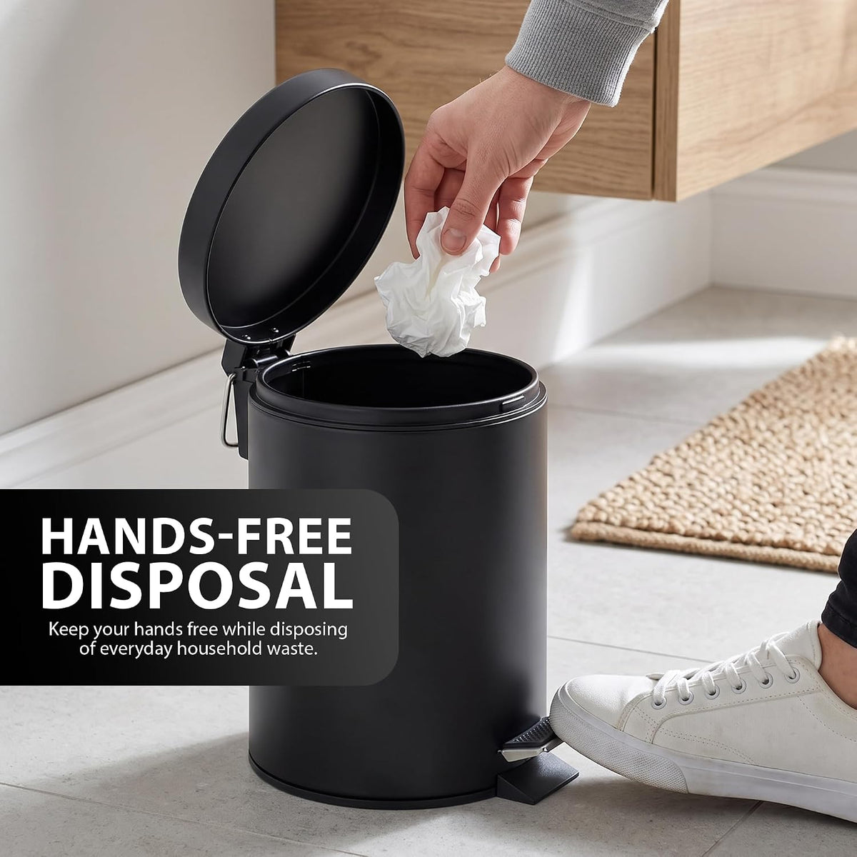 Zeno 3L Matte Black Pedal Bathroom Bin