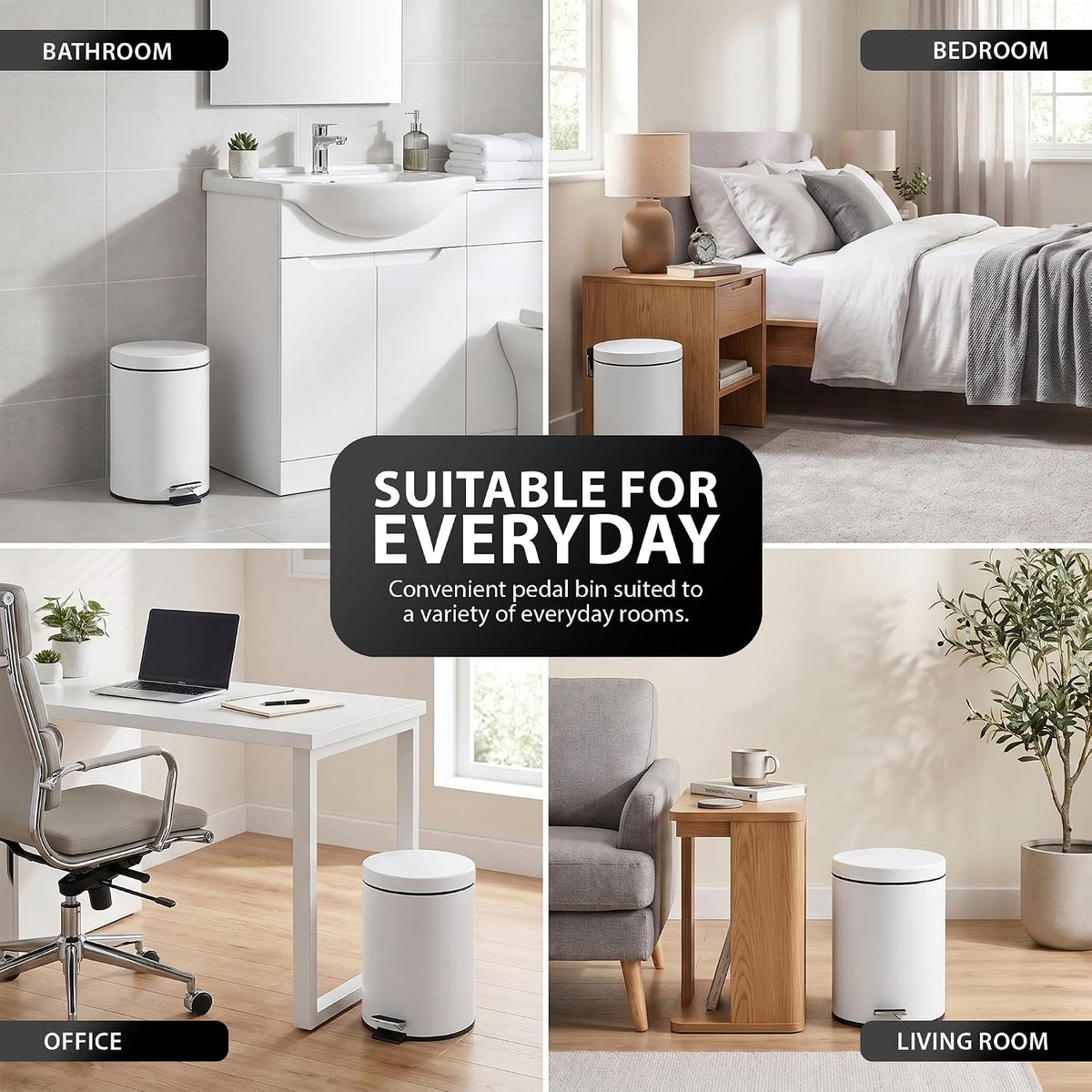 Zeno 3L Matte White Pedal Bathroom Bin