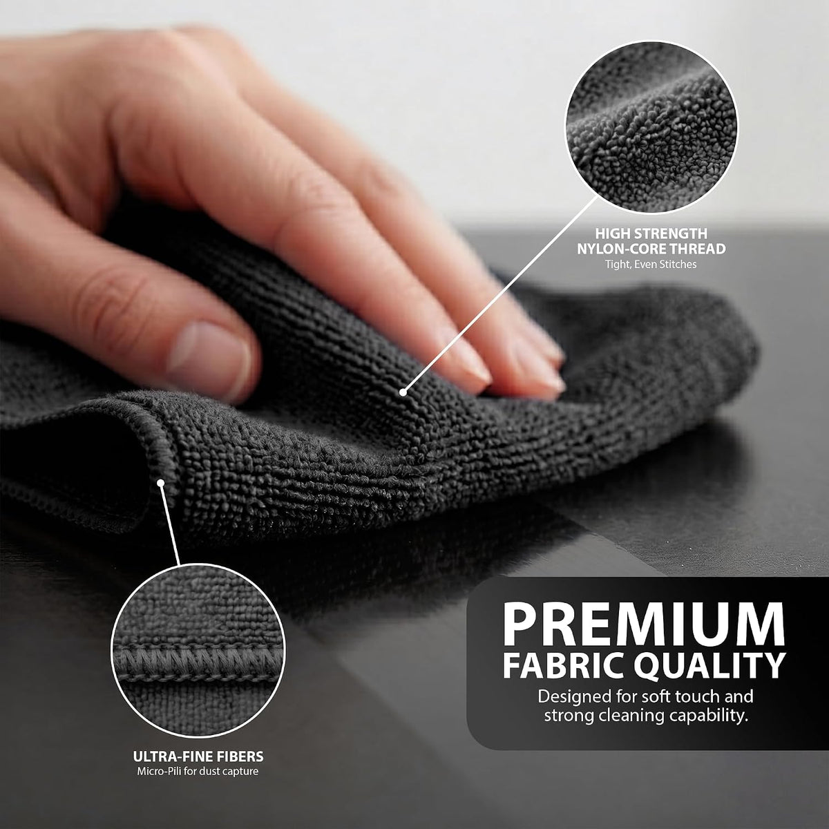 Zeno 10 Pack Black Microfibre Cloths