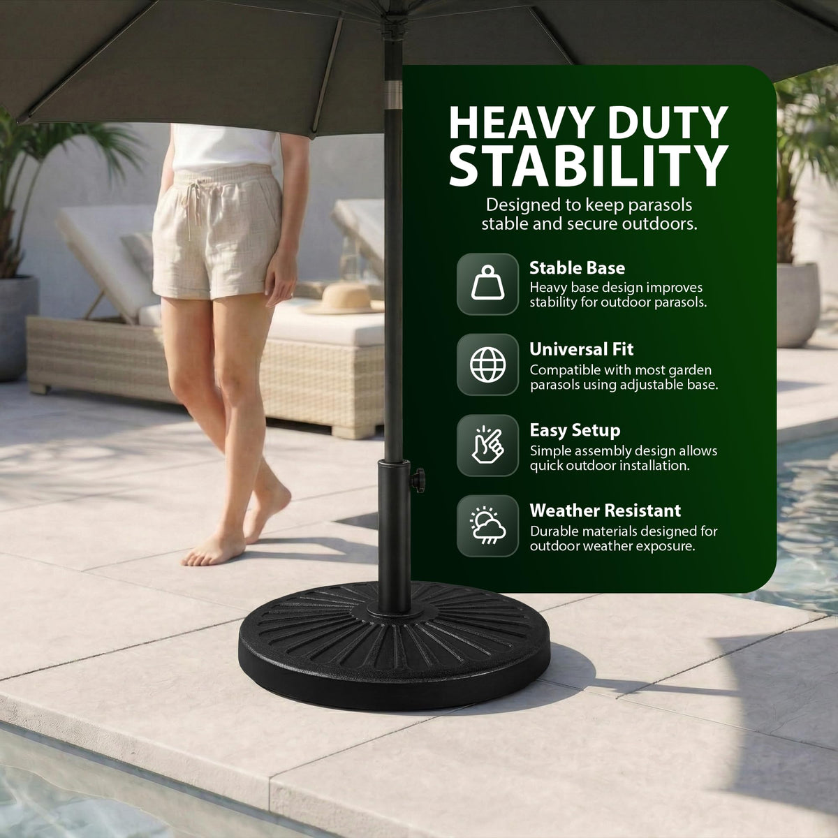 Zeno 10KG Black Sunflower Design Cast Iron Parasol Base