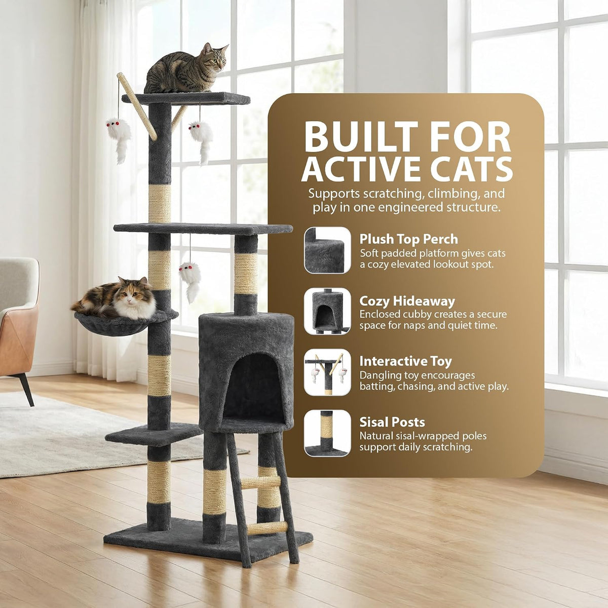 Rex & Roxy 145cm Grey Cat Tree