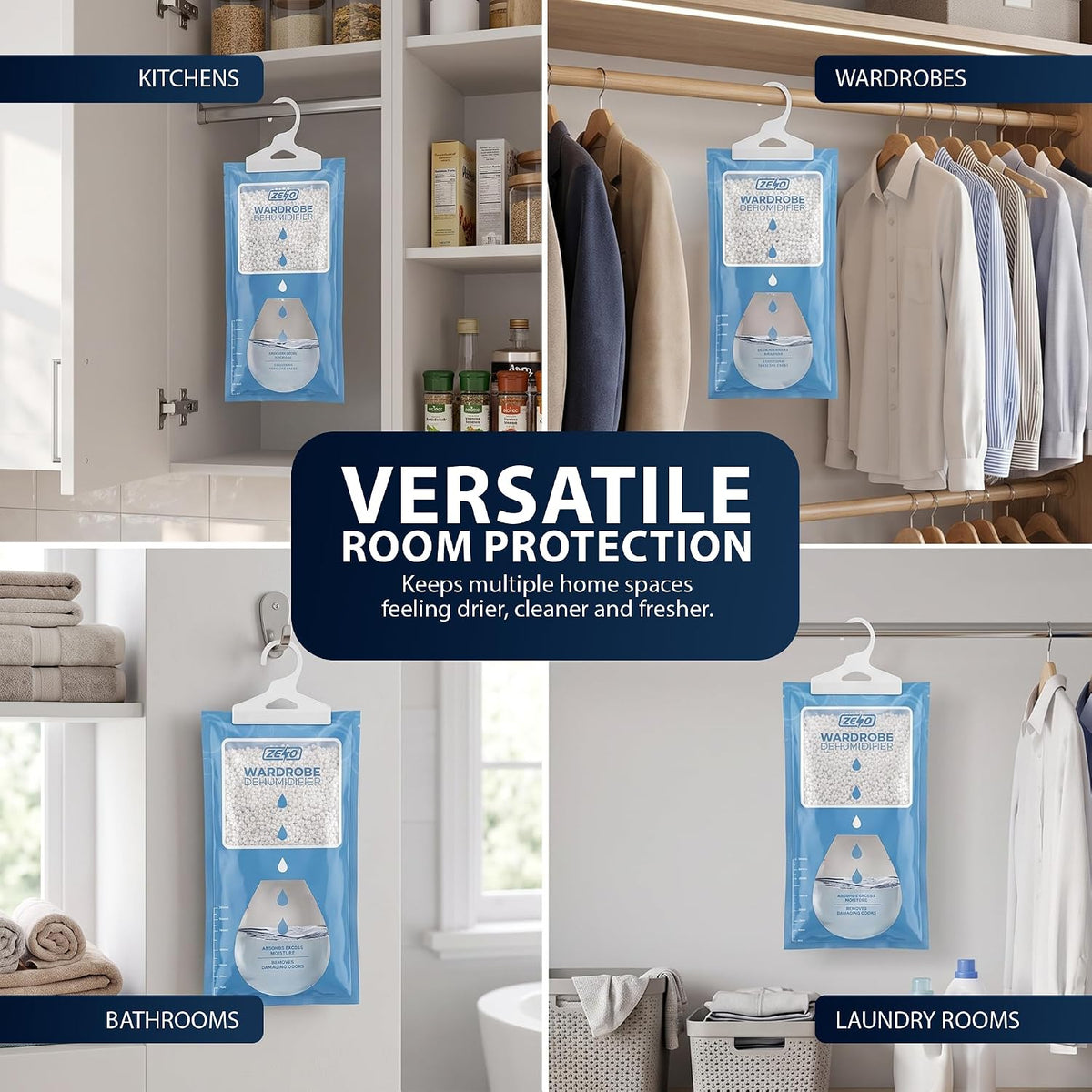 Zeno Pack of 12 Wardrobe Dehumidifier Hanging Bags