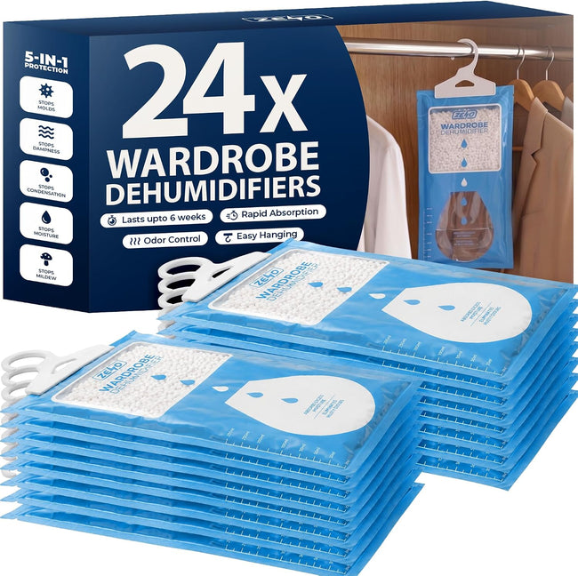 Zeno Pack of 24 Wardrobe Dehumidifier Hanging Bags