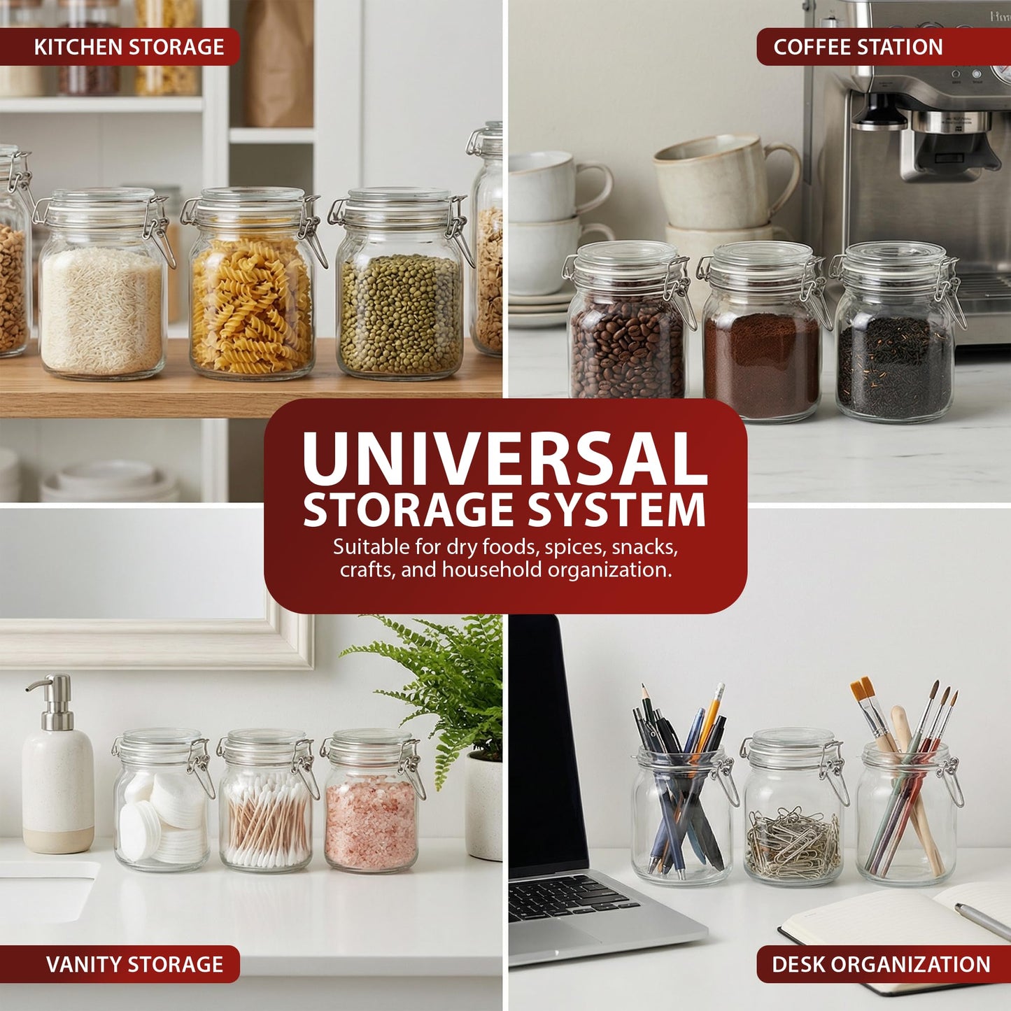 Zeno 6 Pack 1000ml Clip Top Glass Jars