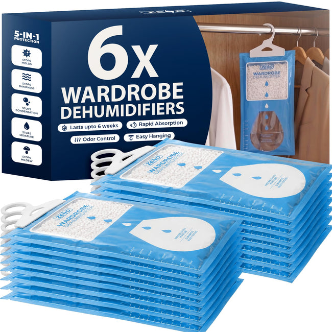 Zeno Pack of 6 Wardrobe Dehumidifier Hanging Bags