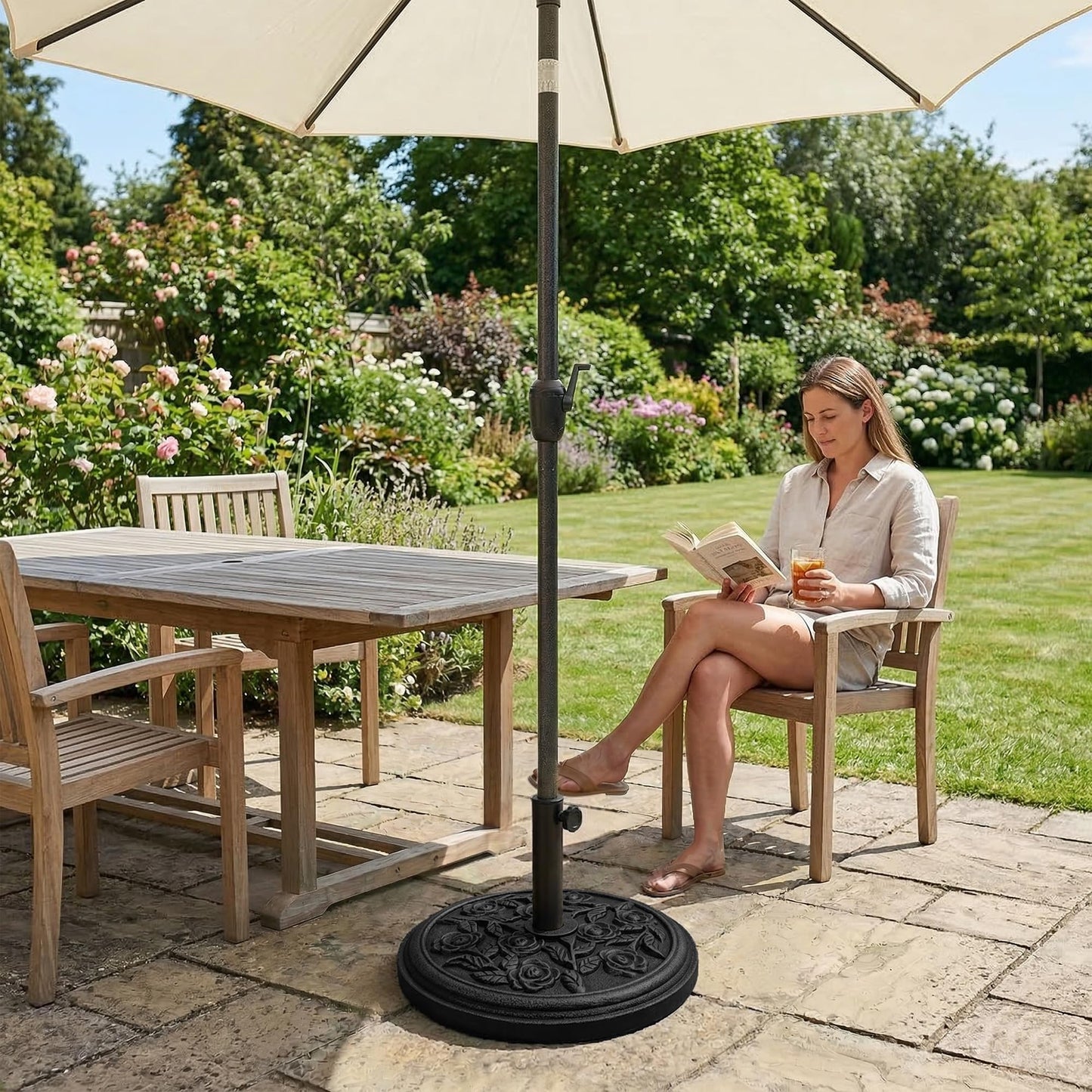 Zeno 12KG Black Rose Design Cast Iron Parasol Base