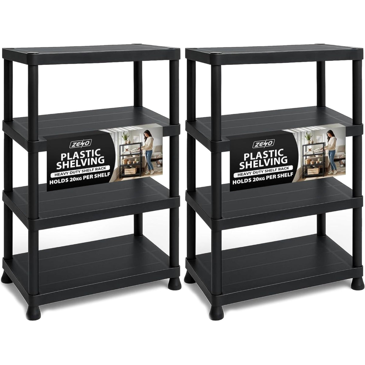 Zeno Set of 2 Plastic 4 Tier Shelving Units