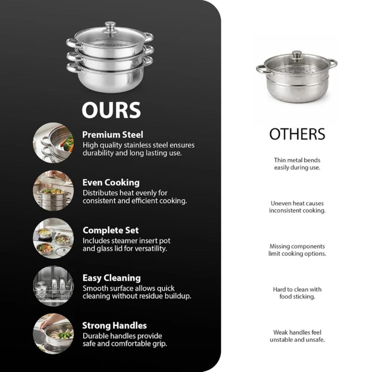 Zeno 3 Tier Stainless Steel Steamer