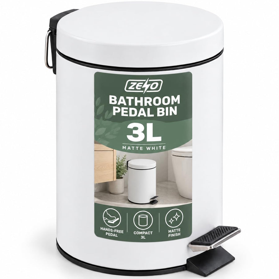 Zeno 3L Matte White Pedal Bathroom Bin