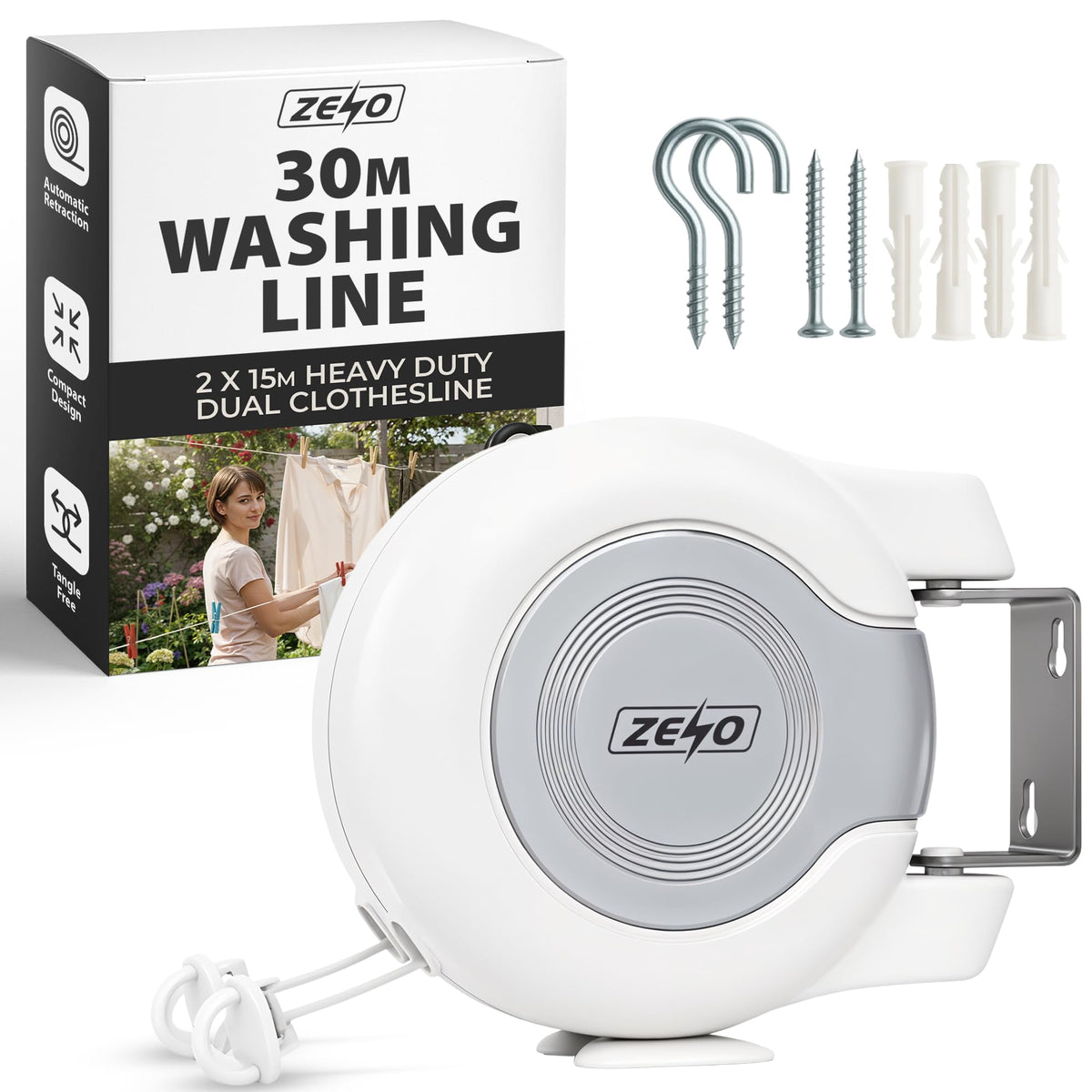 Zeno White & Grey Retractable Double Washing Line