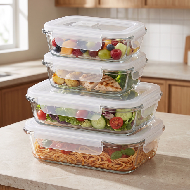 Zeno 4 Pack Dualsize Glass Containers with Lids