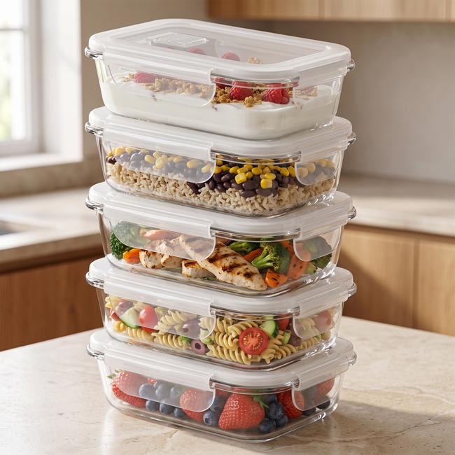 Zeno 5 Pack Glass Containers with Lids