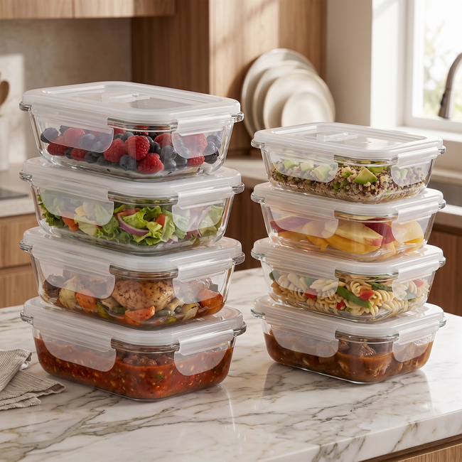 Zeno 8 Pack Glass Food Containers with Lids