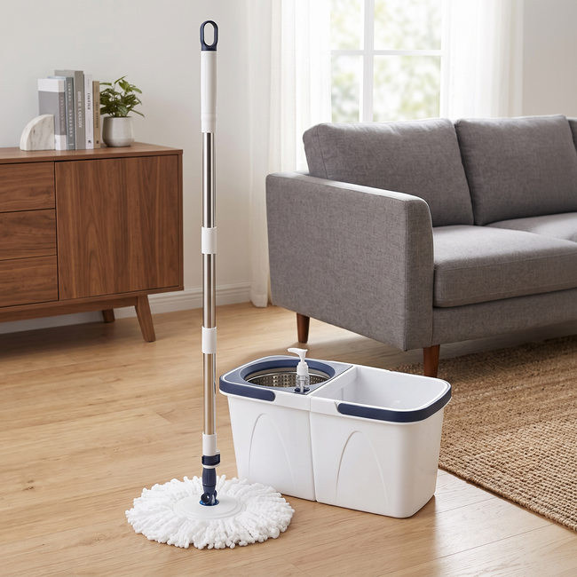 Zeno White & Blue Spin Mop and Bucket Set