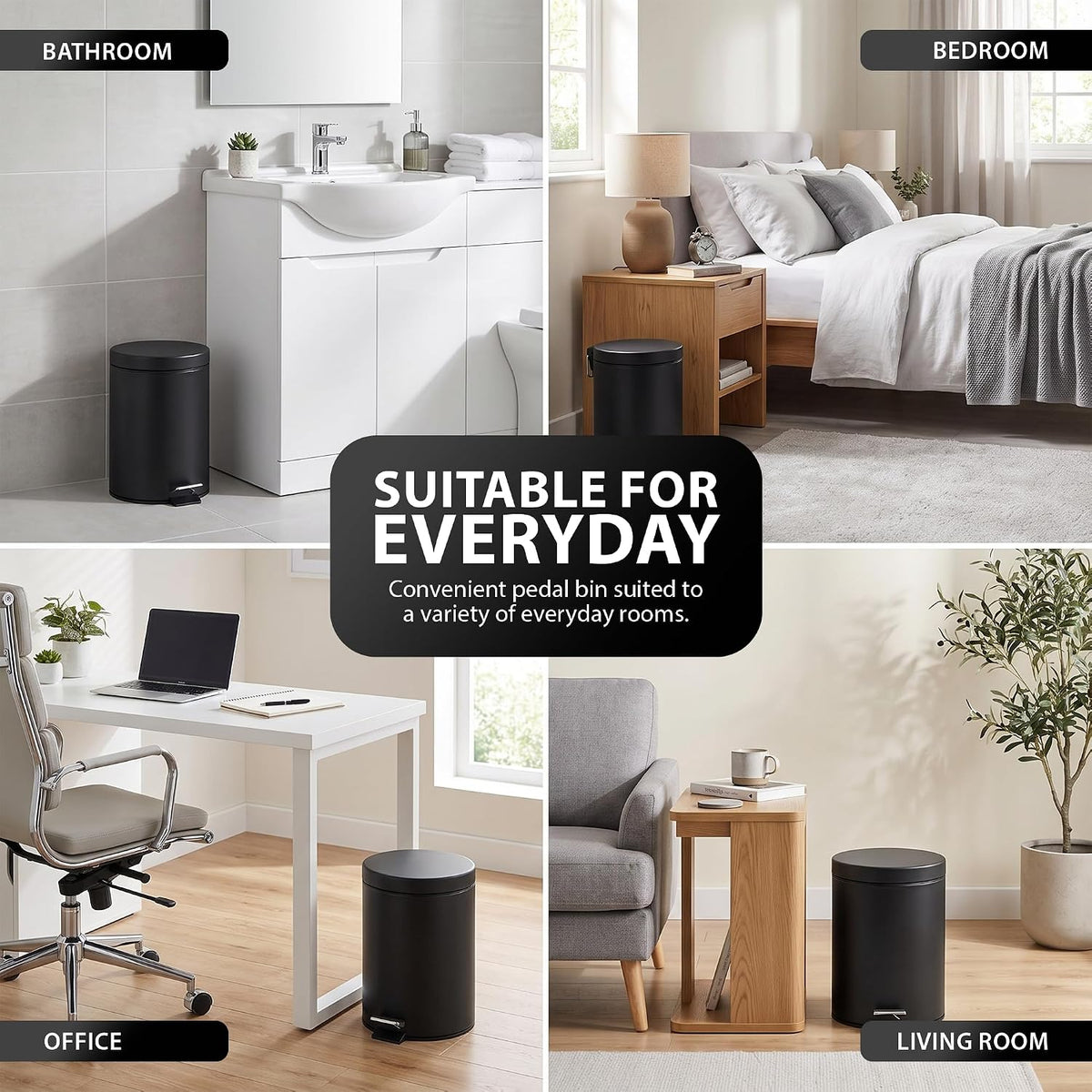 Zeno 3L Matte Black Pedal Bathroom Bin