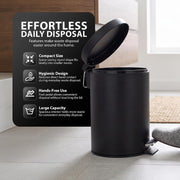 Zeno 3L Matte Black Pedal Bathroom Bin