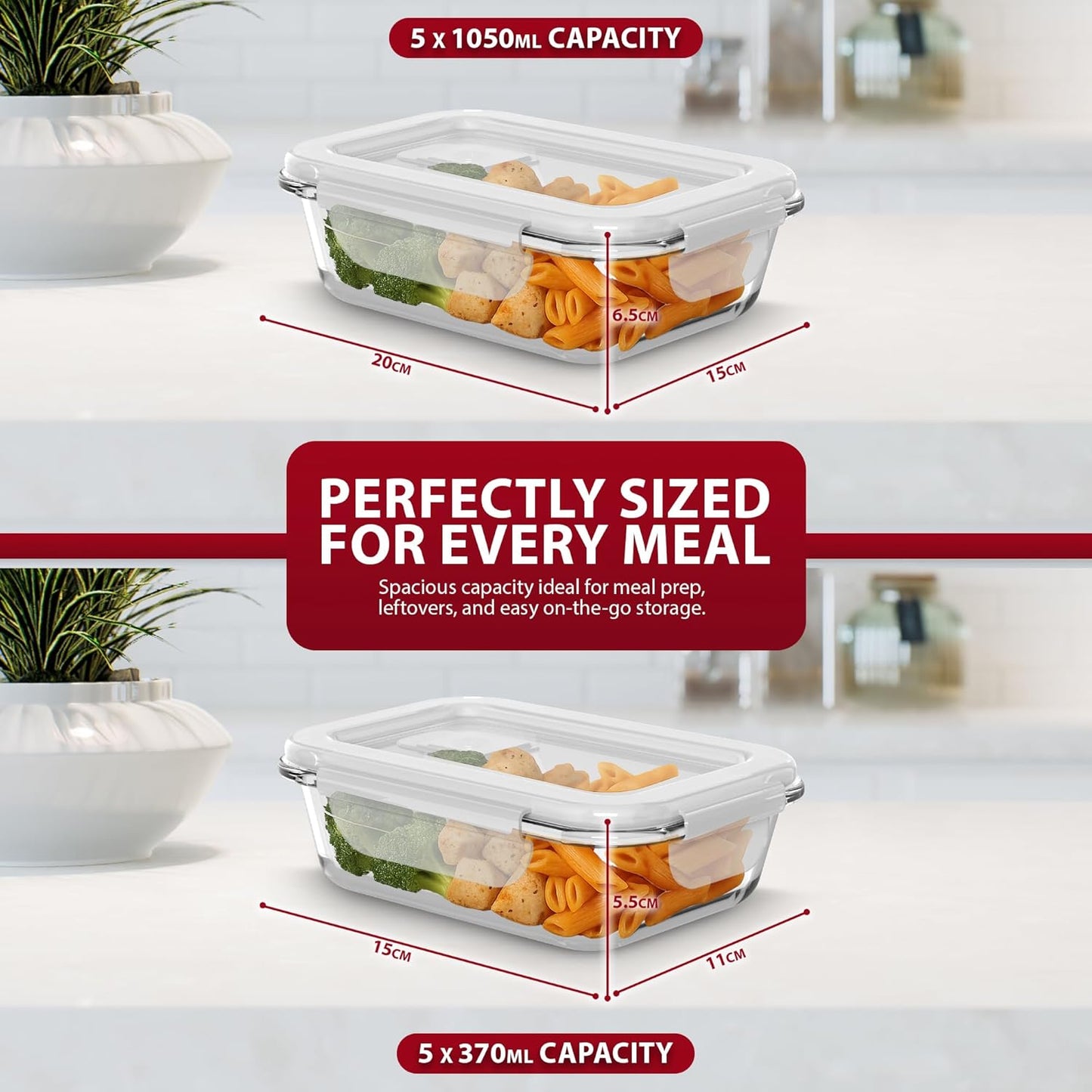 Zeno 10 Pack Glass Containers with Lids