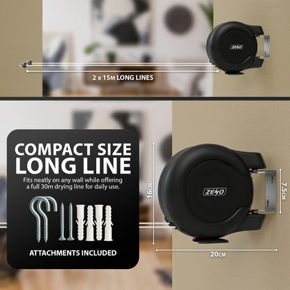 Zeno Black Retractable Double Washing Line