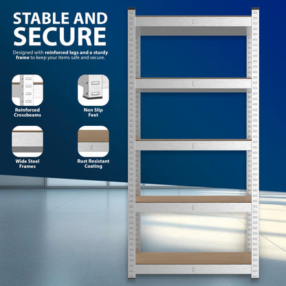 Zeno Set of 2 Silver Regular 5 Tier Garage Shelving Units