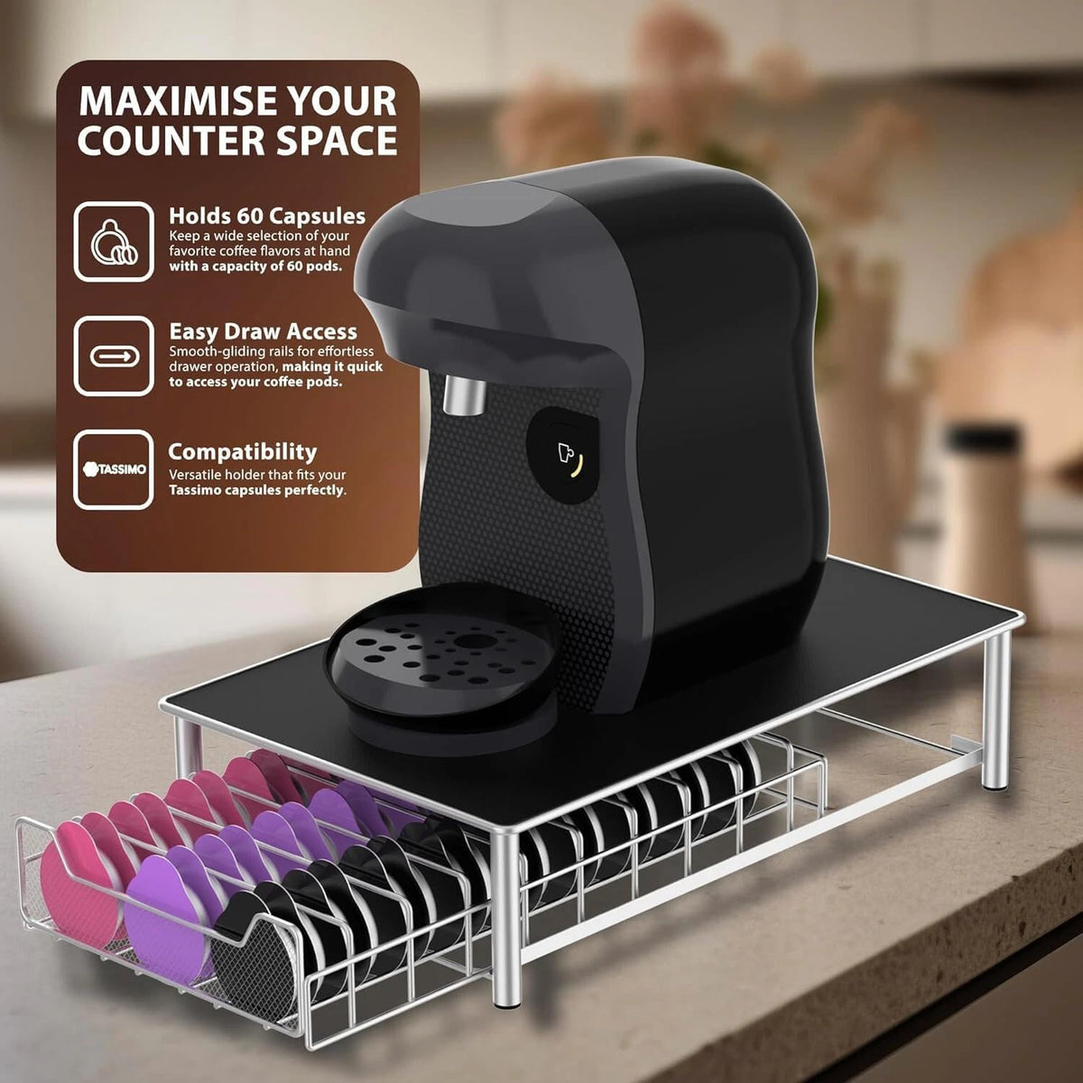 Zeno 60 Coffee Pods Holder Compatible with Tassimo Capsules