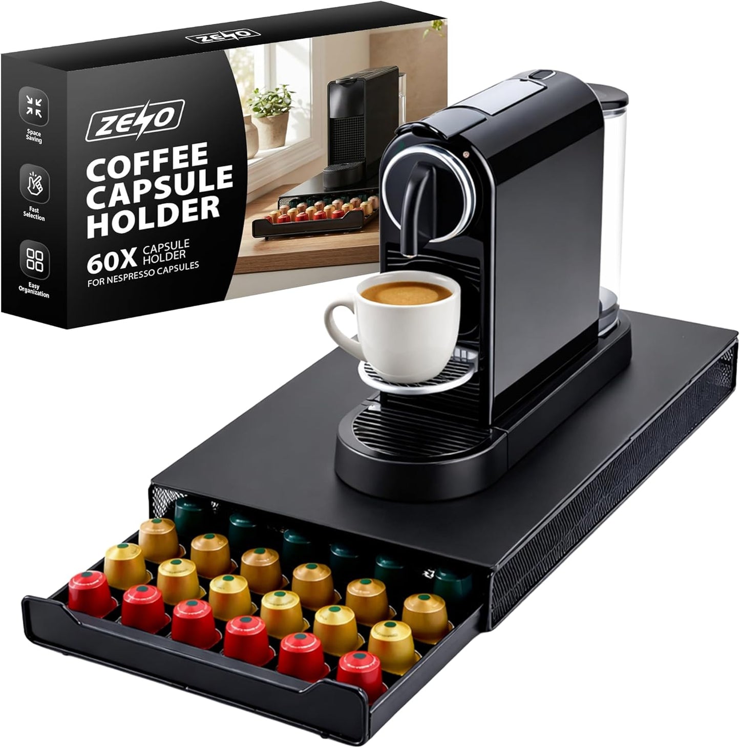 Zeno 60 Coffee Pods Holder & Machine Stand Compatible with Nespresso