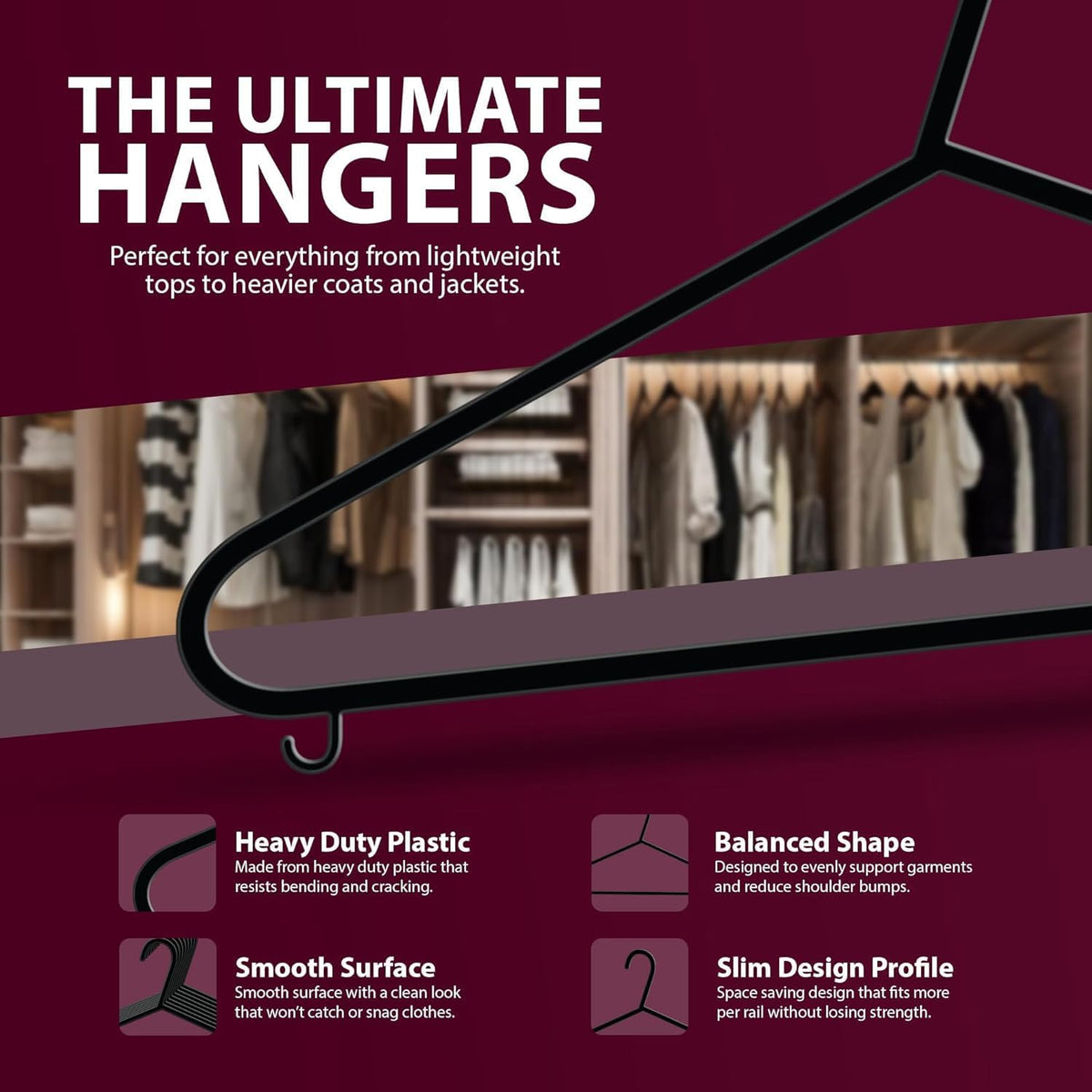 Zeno 40 Pack Black Plastic Coat Hangers