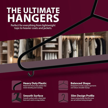 Zeno 40 Pack Black Plastic Coat Hangers