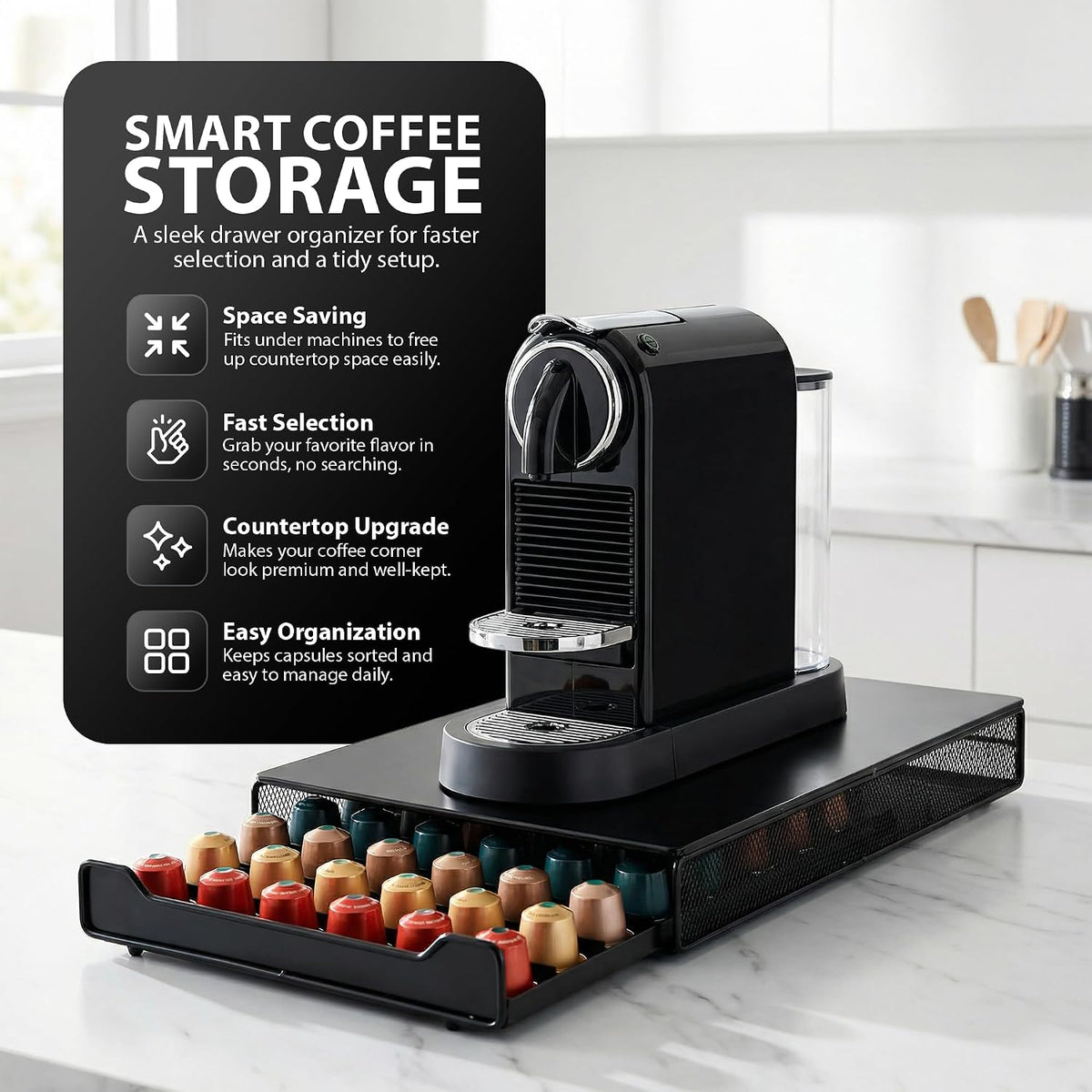 Zeno 60 Coffee Pods Holder & Machine Stand Compatible with Nespresso