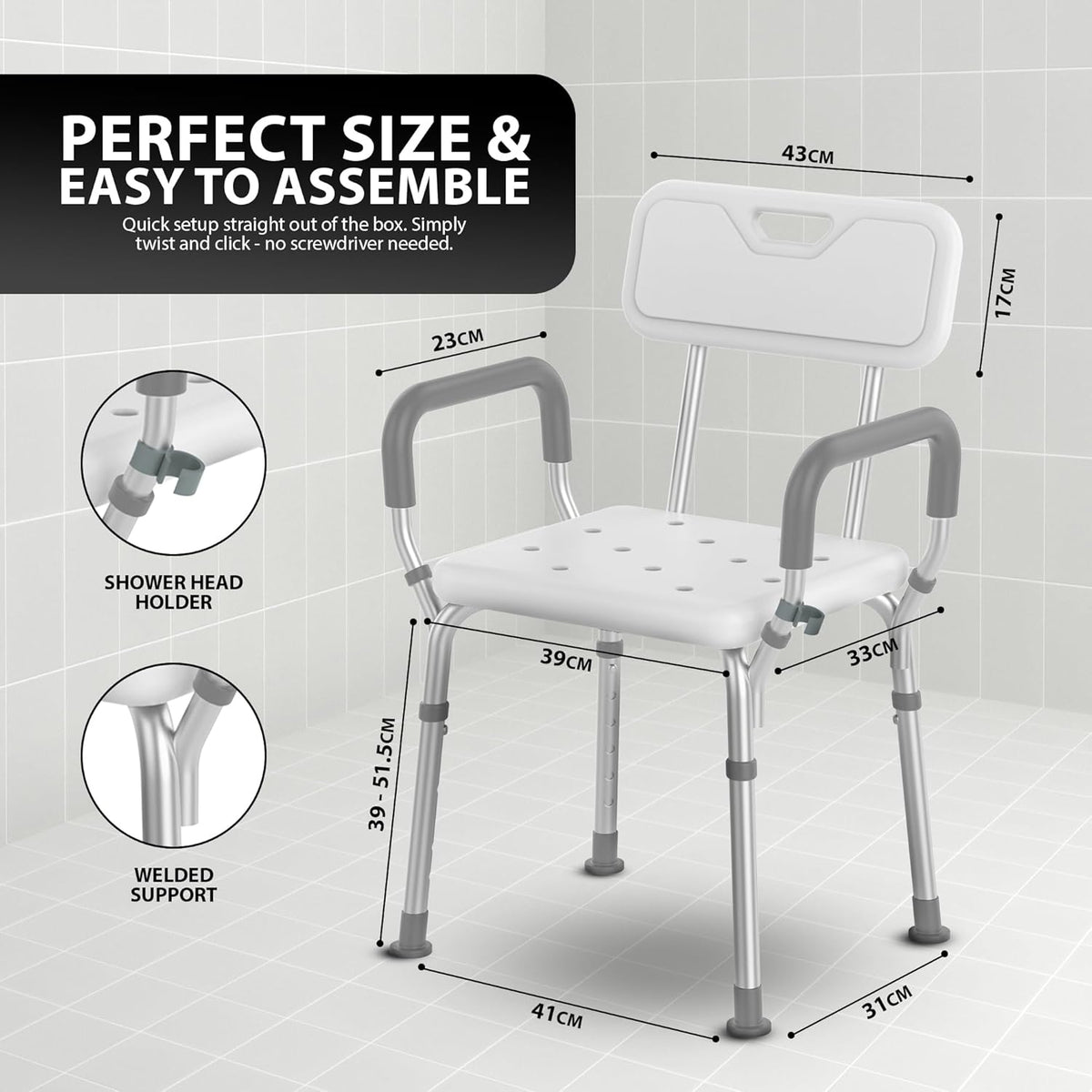 Zeno White Shower Chair