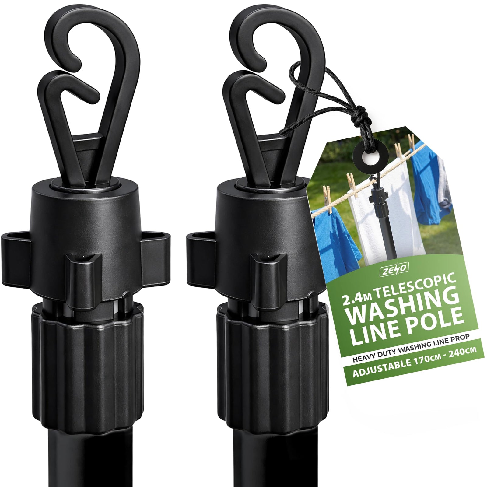 Zeno 2 Pack Black Washing Line Prop Pole