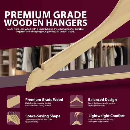 Zeno 40 Pack Natural Wooden Coat Hangers