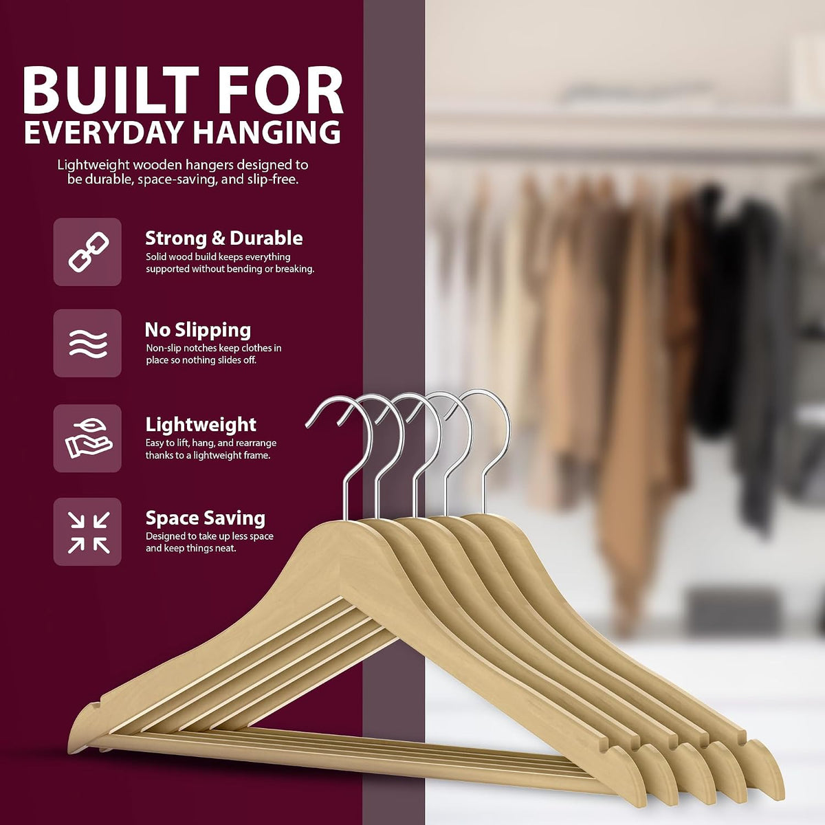 Zeno 40 Pack Natural Wooden Coat Hangers