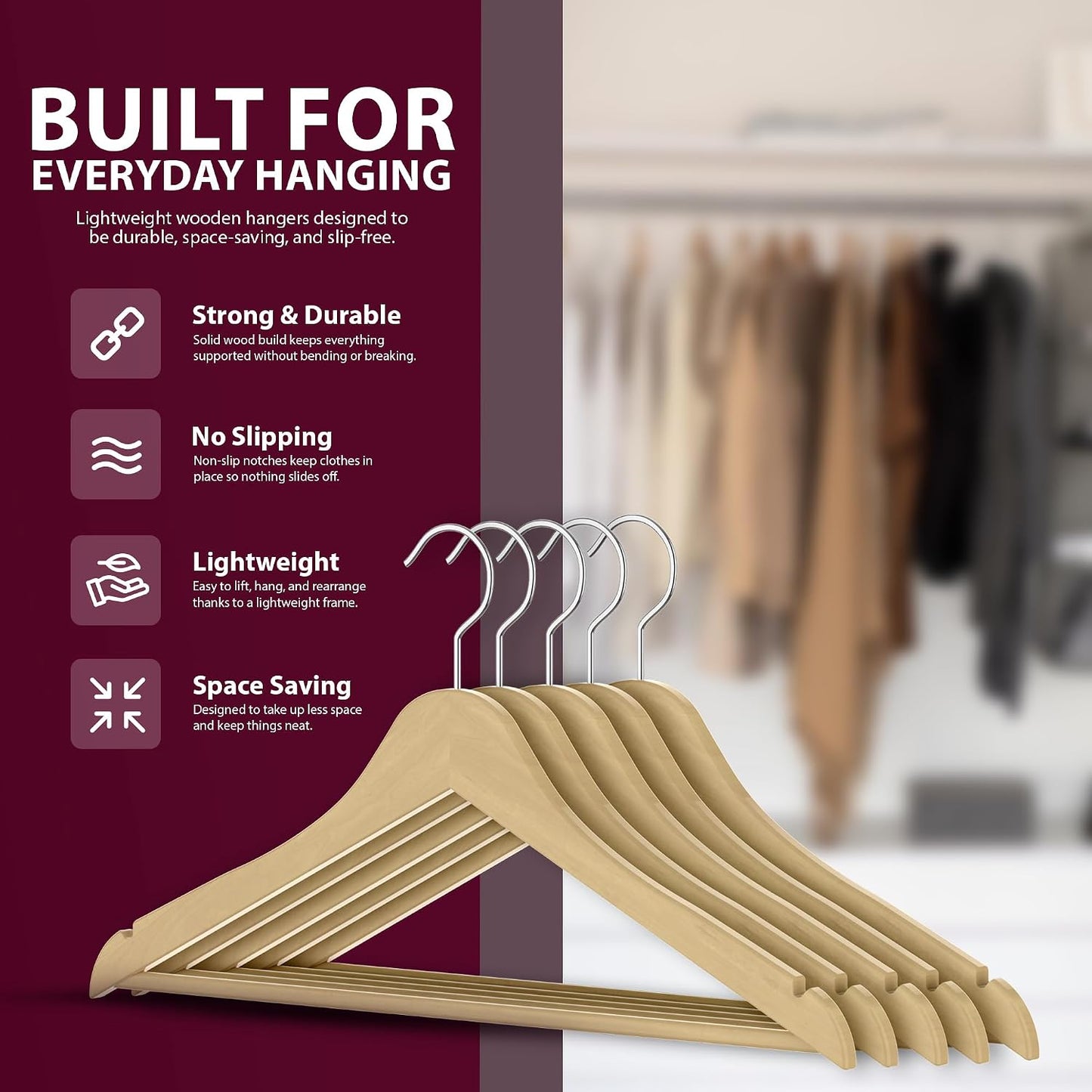 Zeno 20 Pack Natural Wooden Coat Hangers