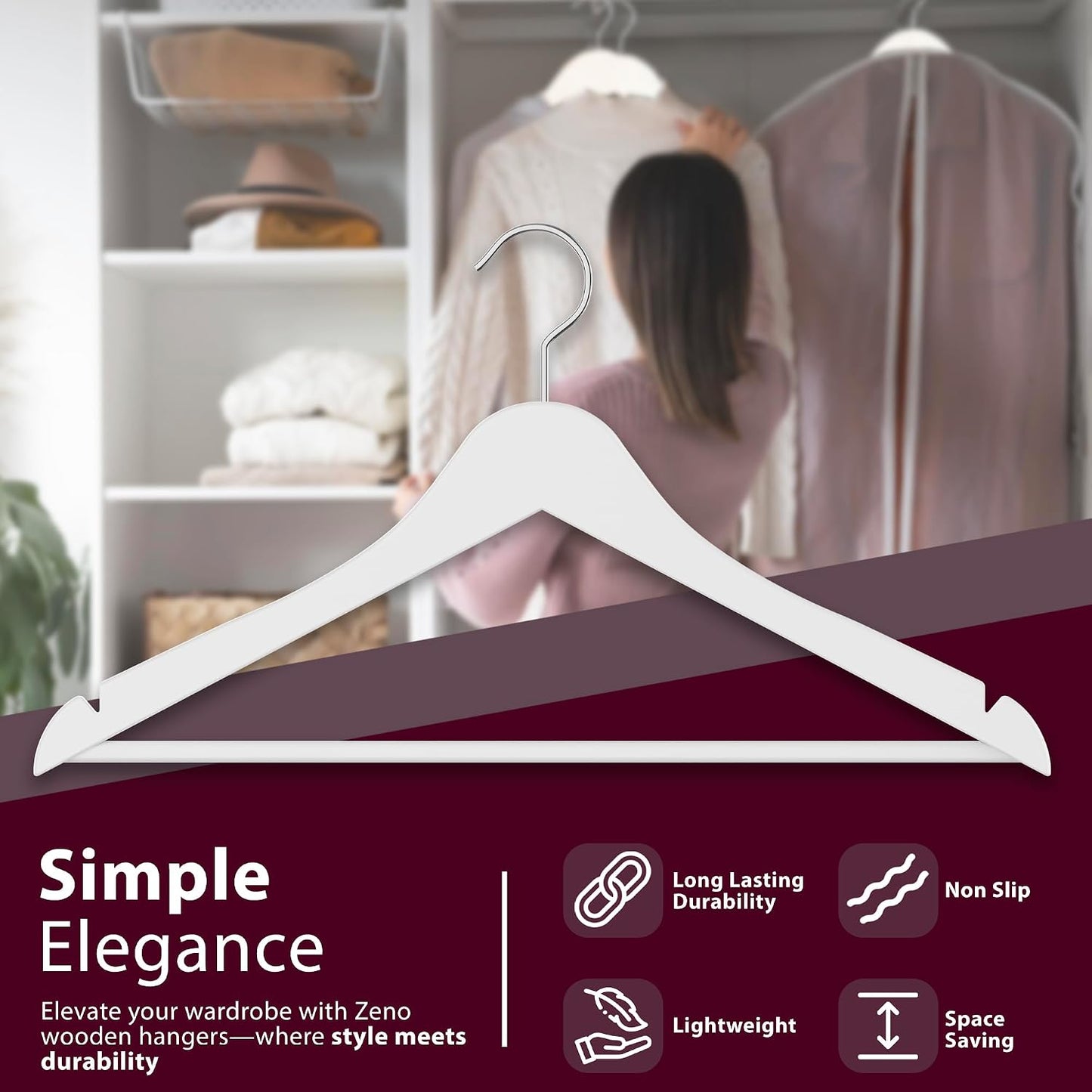 Zeno 20 Pack White Wooden Hangers
