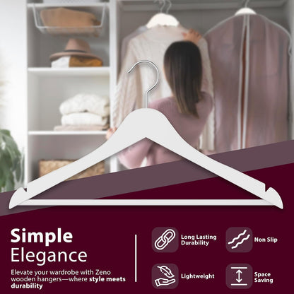 Zeno 20 Pack White Wooden Hangers