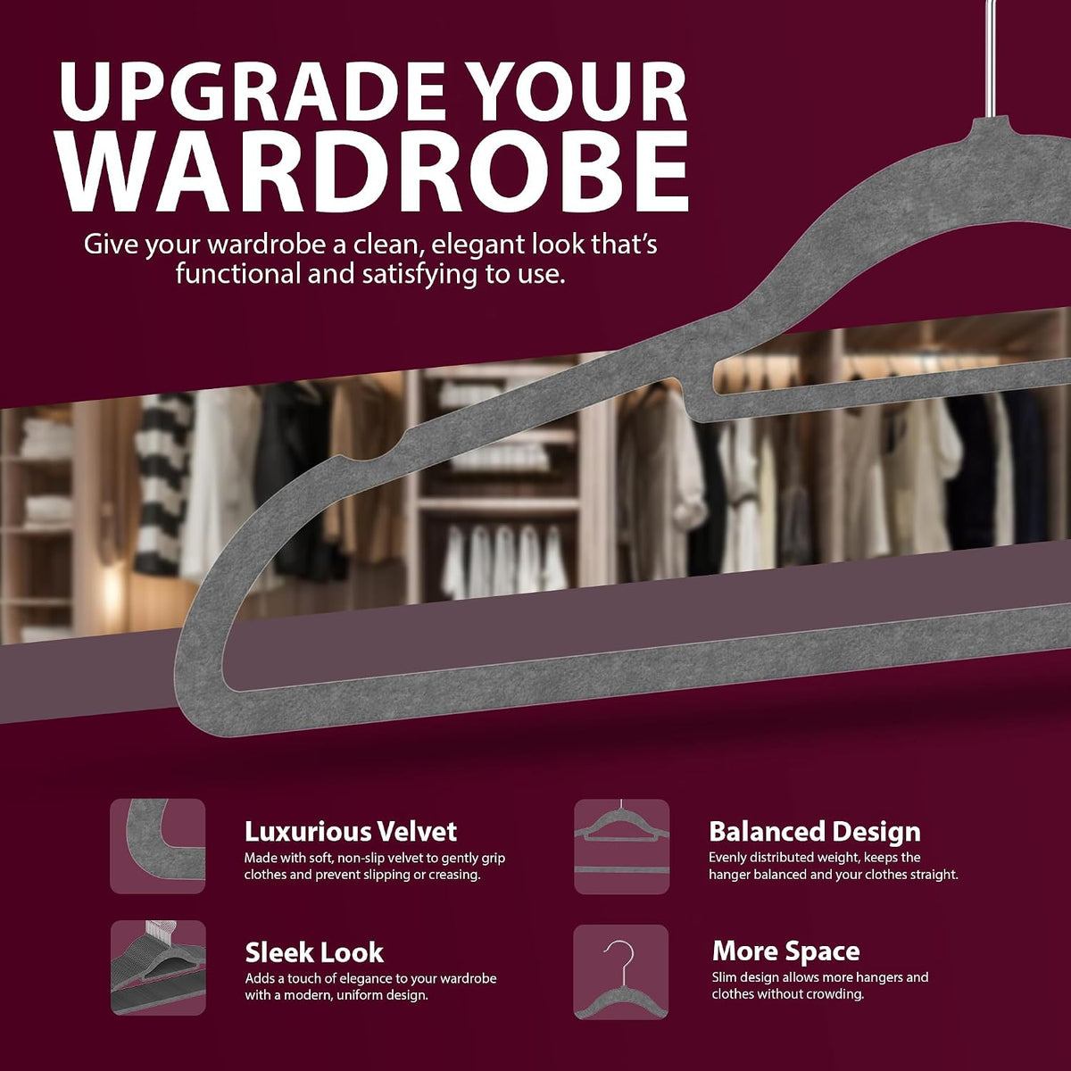 Zeno 20 Pack Grey Velvet Hangers