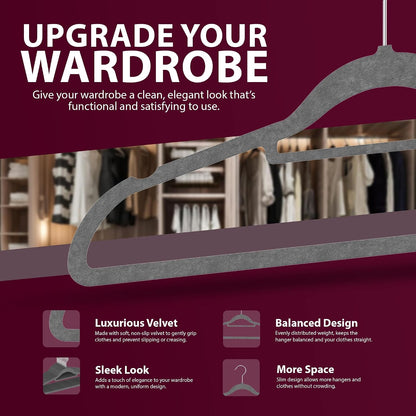 Zeno 20 Pack Grey Velvet Hangers