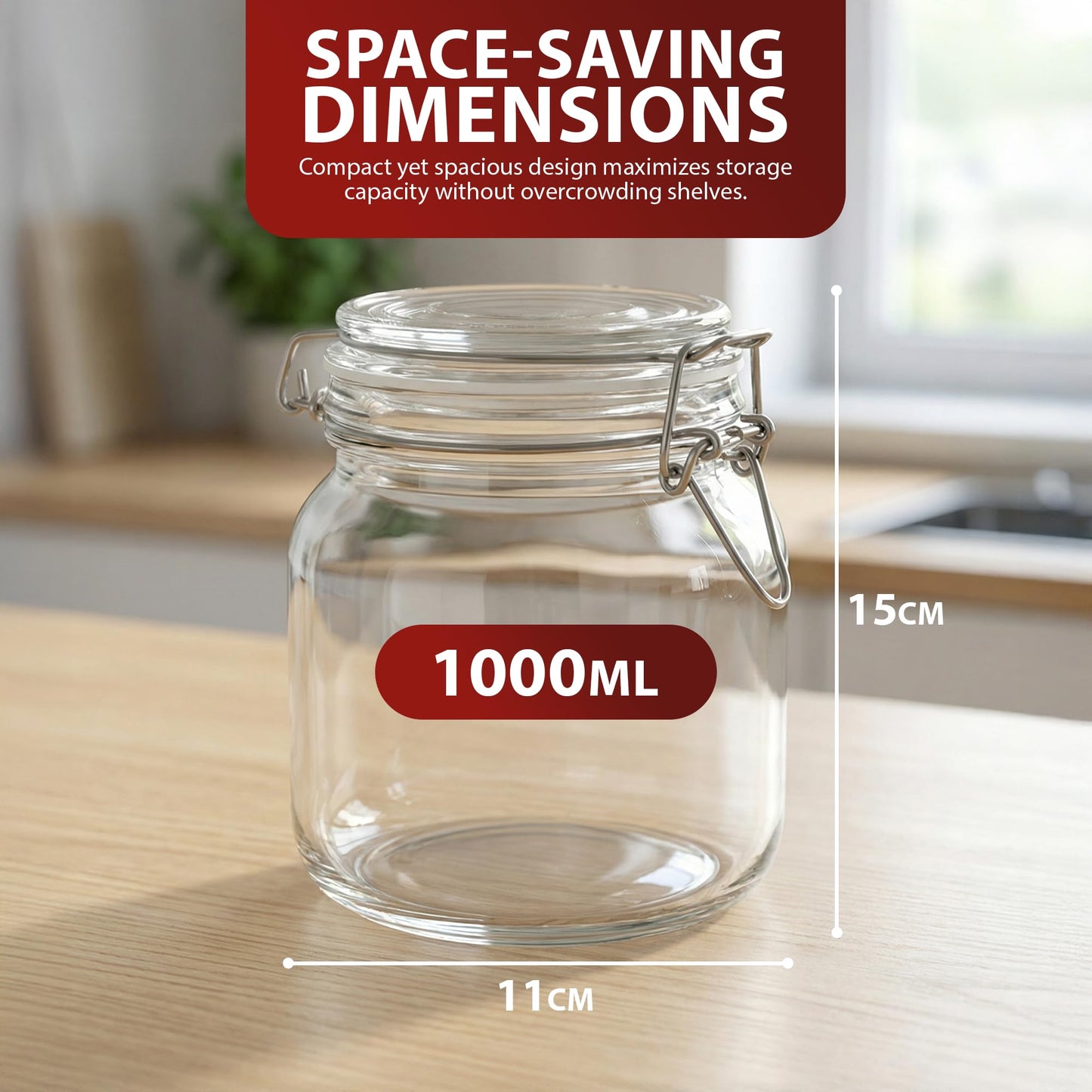 Zeno 6 Pack 1000ml Clip Top Glass Jars