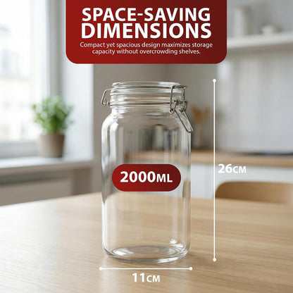 Zeno 6 Pack 2000ml Clip Top Glass Jars