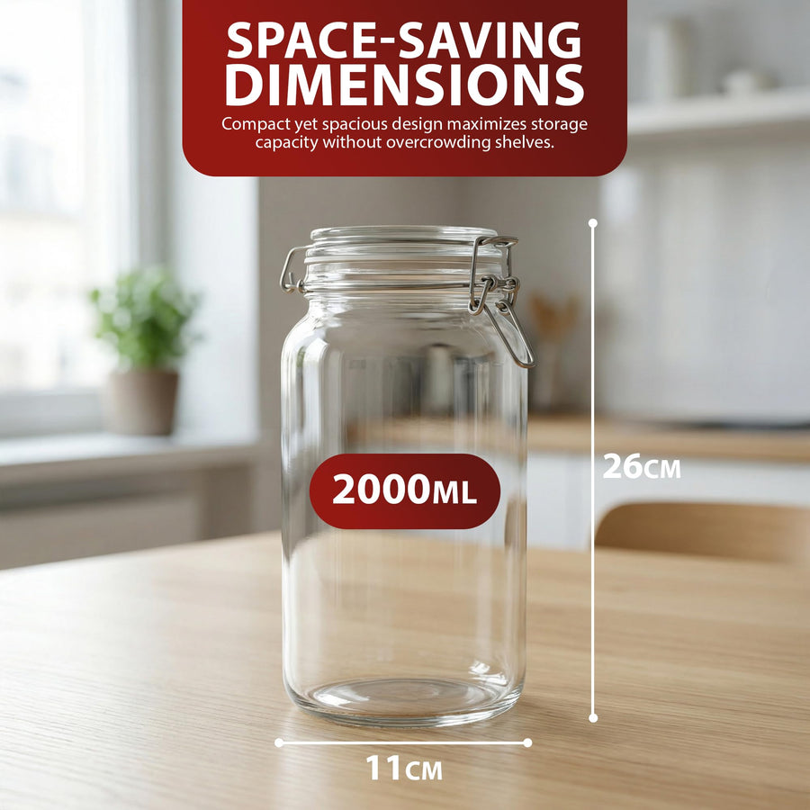 Zeno 3 Pack 2000ml Clip Top Glass Jars
