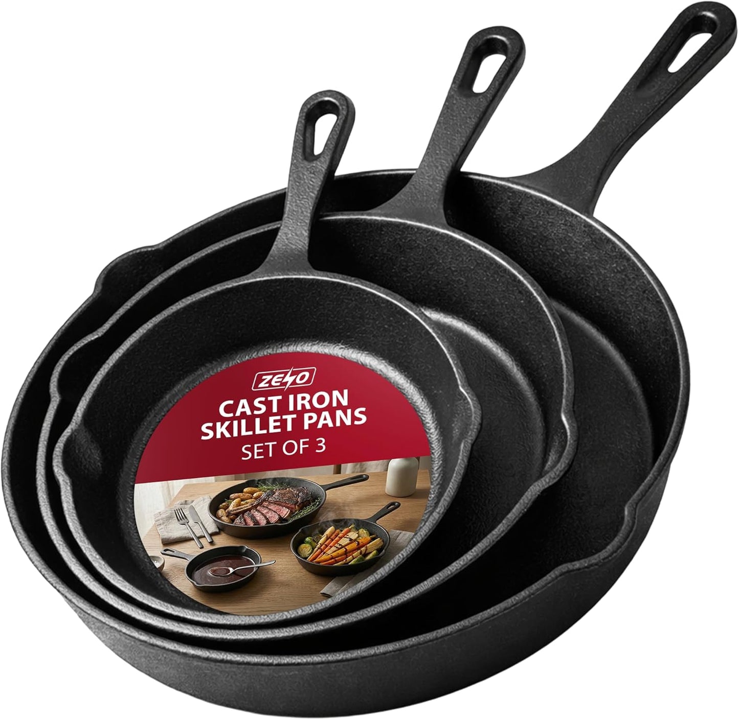 Zeno 3 Piece Cast Iron Skillet Pan Set