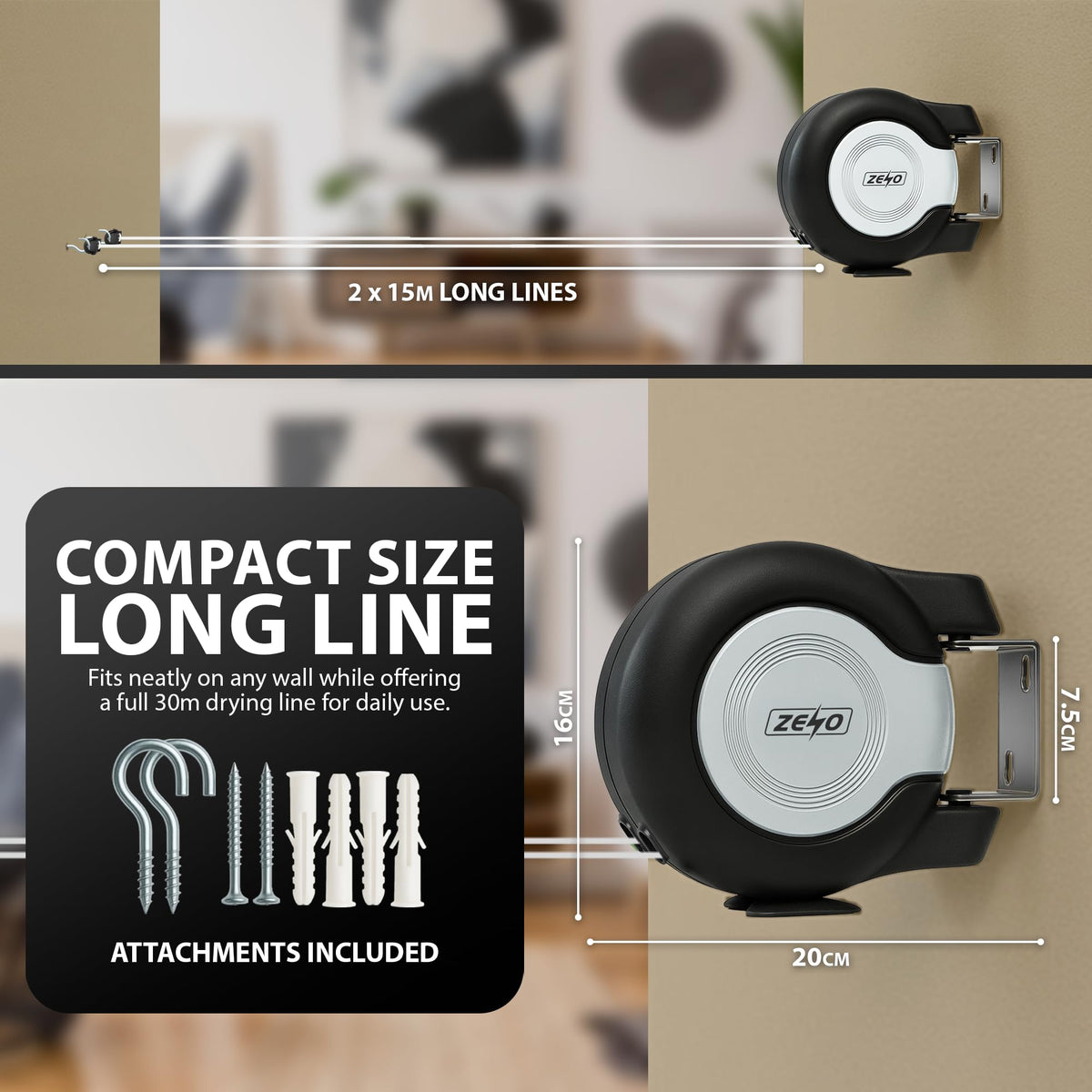Zeno Black & Grey Retractable Double Washing Line