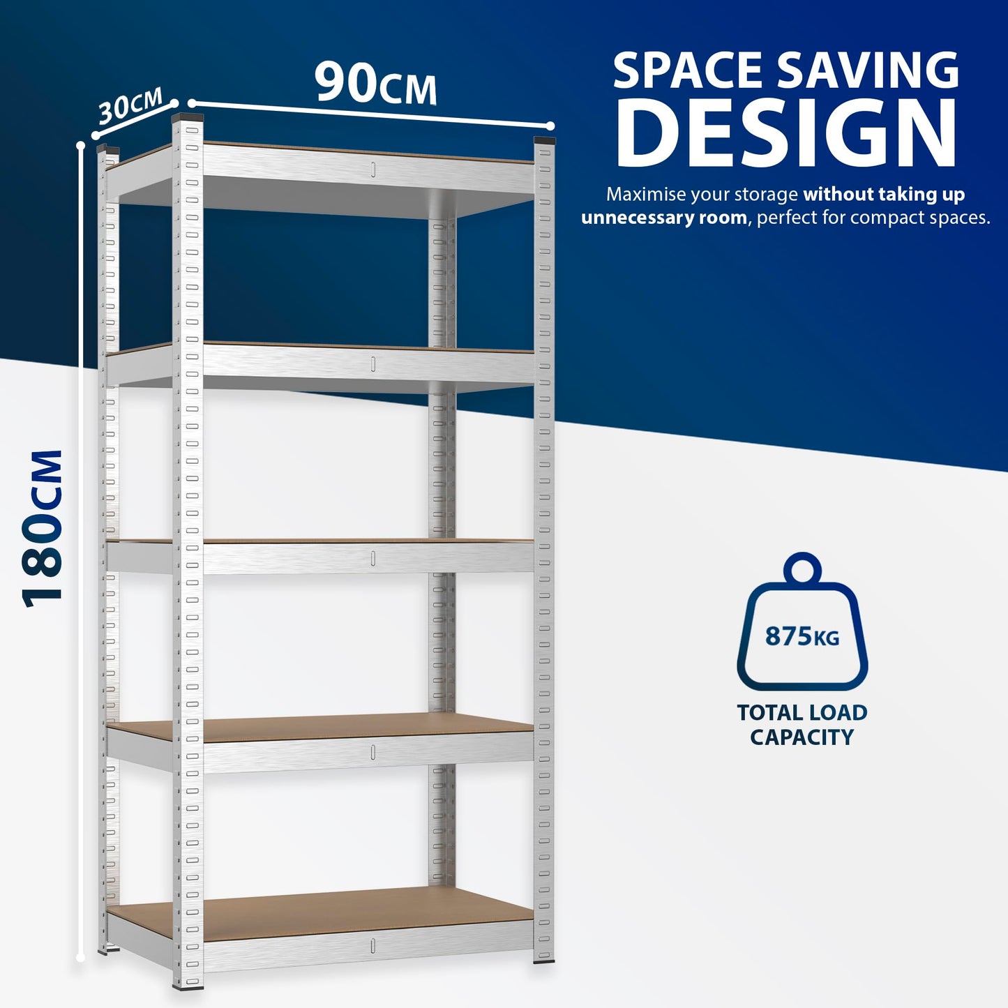 Zeno Set of 2 Silver Large 5 Tier Garage Shelving Units