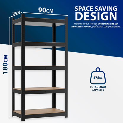 Zeno Black Large 5 Tier Garage Shelving Unit