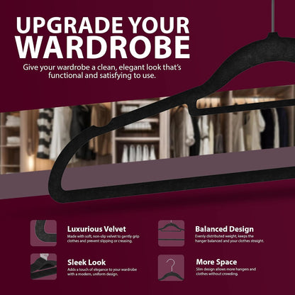 Zeno 20 Pack Black Velvet Hangers