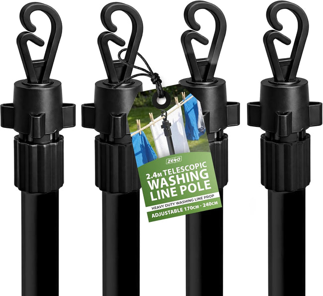 Zeno 4 Pack Black Washing Line Prop Pole