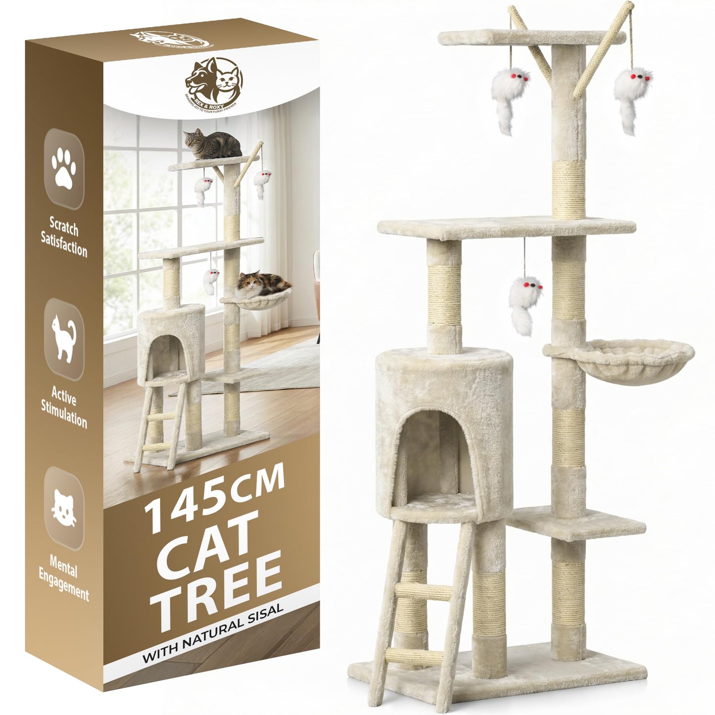 Rex & Roxy 145cm Beige Cat Tree