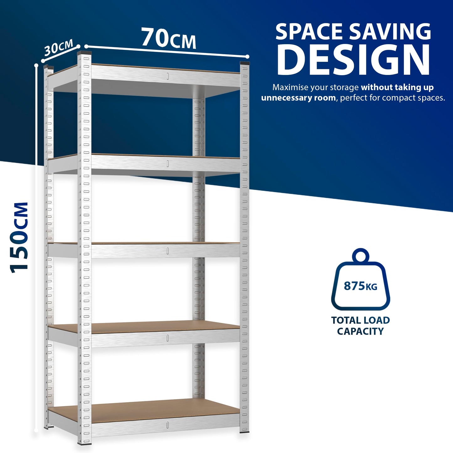Zeno Silver Regular 5 Tier Garage Shelving Unit