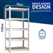Zeno Silver Regular 5 Tier Garage Shelving Unit