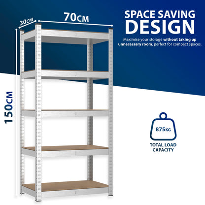 Zeno Silver Regular 5 Tier Garage Shelving Unit